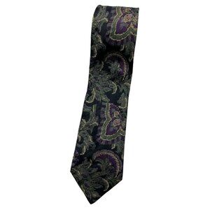 LANVIN Men's 100% Silk Necktie LUXURY Tie Black Paisley W:3.4" EUC